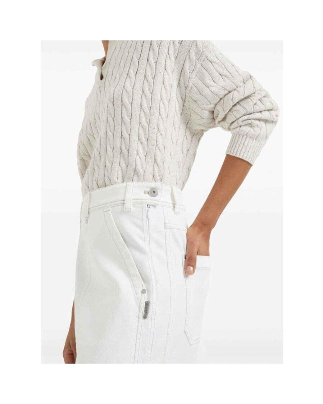 Brunello Cucinelli White Cotton Straight Skirt, Brand Size 42 (Us for men
