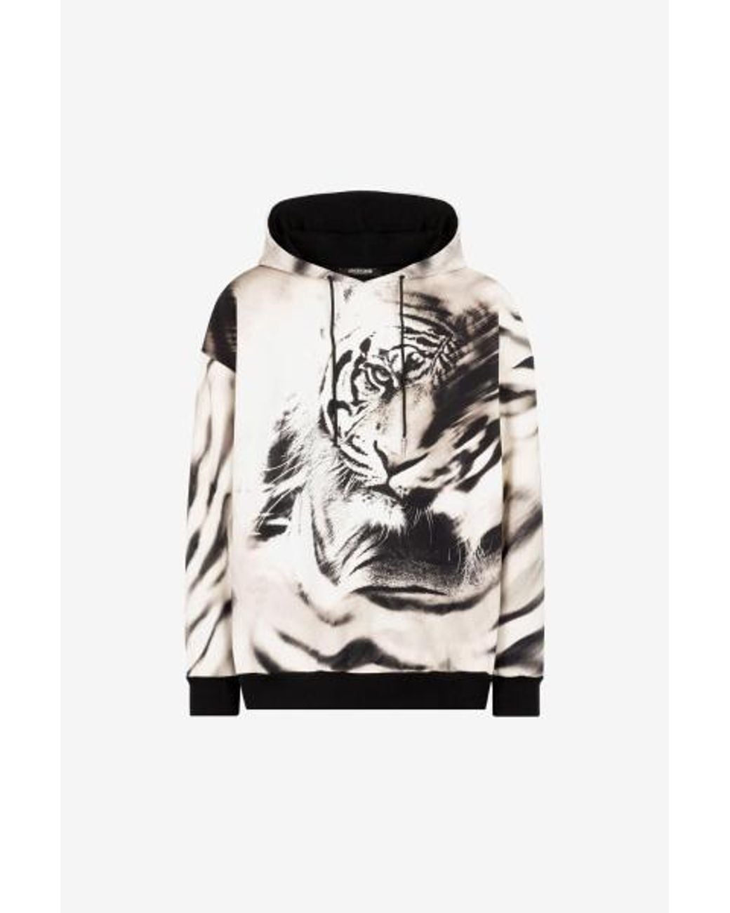 Roberto Cavalli Black Tiger Print Cotton Hoodie for men