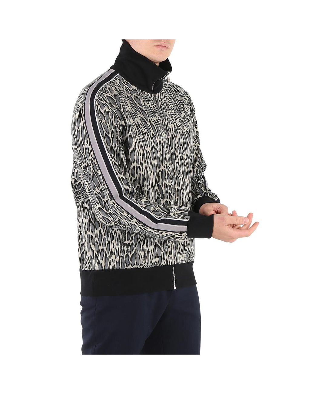Roberto Cavalli Gray Animalier Jacquard Weave Zip Sweater, Brand Size 48 (Us for men