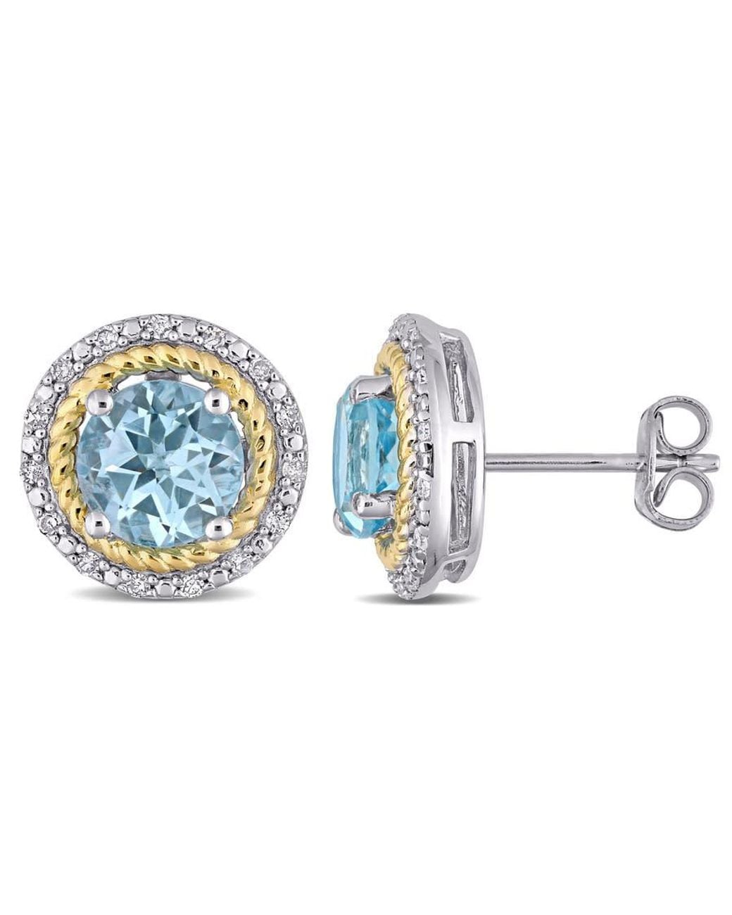 Amour Blue 3 1/6 Ct Tgw Sky Topaz And 1/6 Ct Tdw Diamond Halo Stud Earrings for men