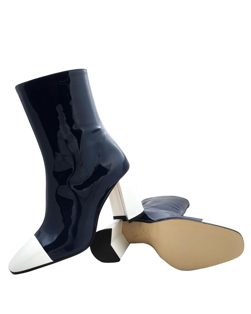 CAREL PARIS Blue Donna Patent Leather Ankle Boots, Brand Size 35 Us