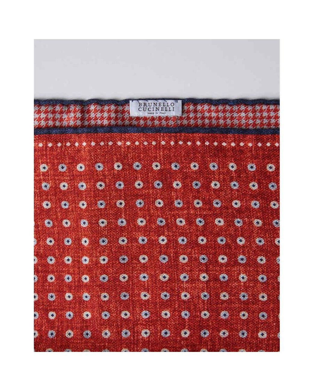 Brunello Cucinelli Red Carrot Silk Patterned Pocket Square for men