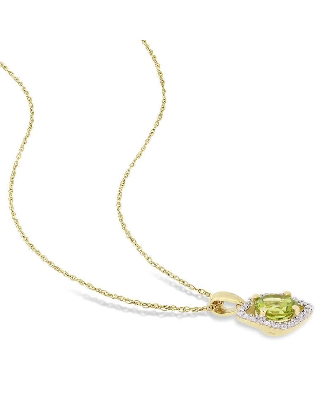 Amour Metallic 7/8 Ct Tgw Peridot And 1/10 Ct Tw Diamond Square Halo Pendant With Chain for men