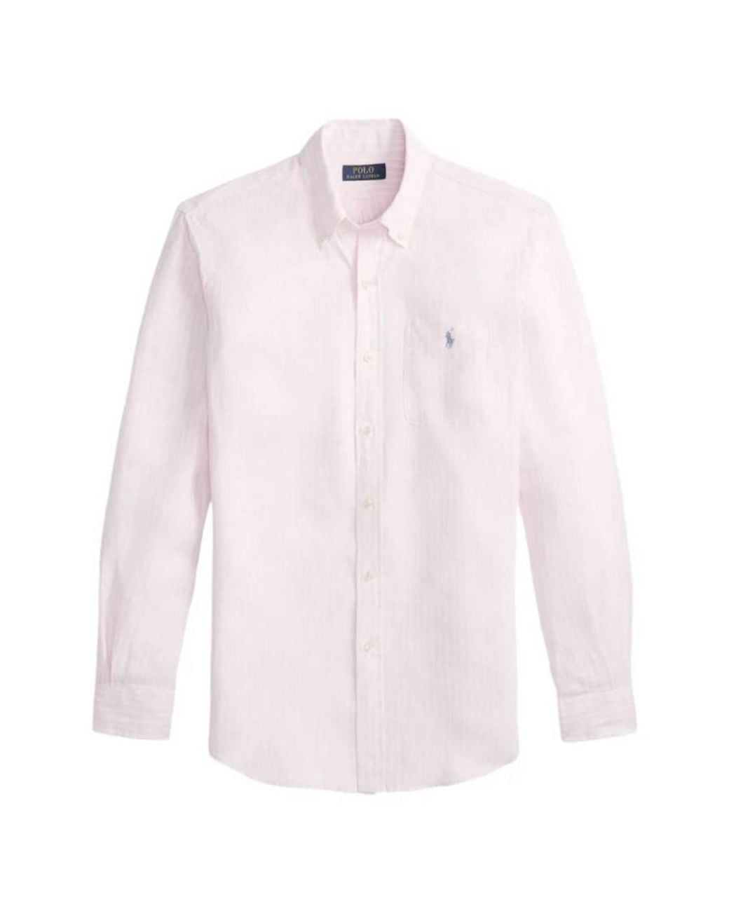 Polo Ralph Lauren Pink Custom Fit Striped Linen Shirt for men