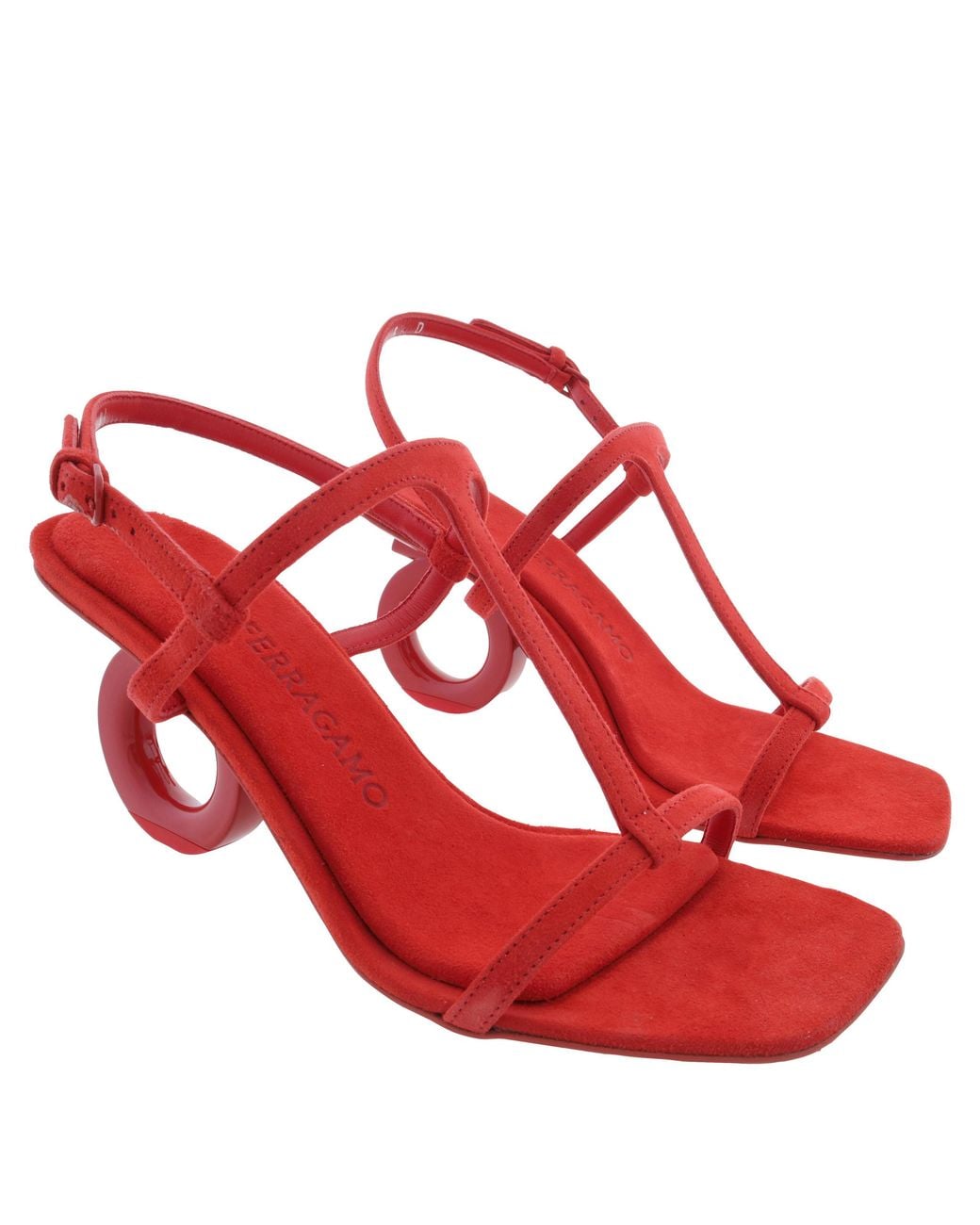 Ferragamo Red Ferragamo Elina Gancini Heel Sandals