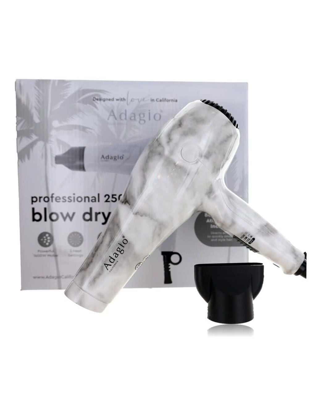 Adagio Gray Ladies Professional 2500 Blow Dryer Marble Tools & Brushes 850041992686 for men