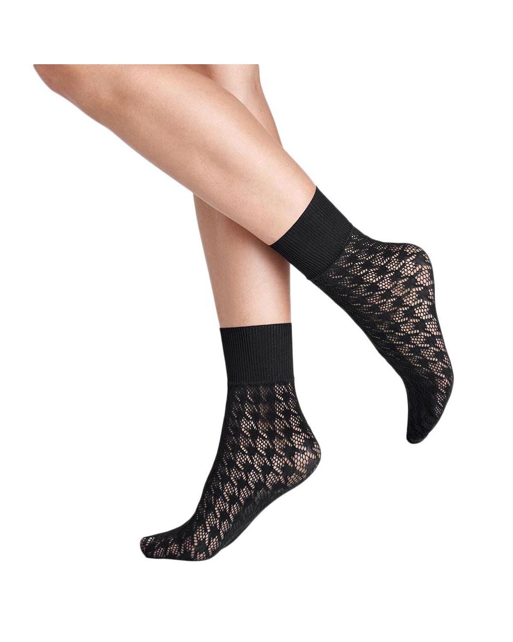 Wolford Black Ladies Dylan Houndstooth Net Socks