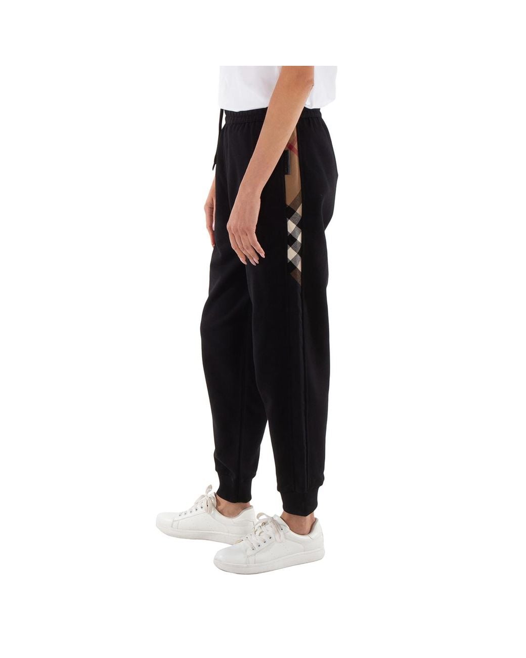 Burberry Black Stephan Check Trim Cotton Joggers for men