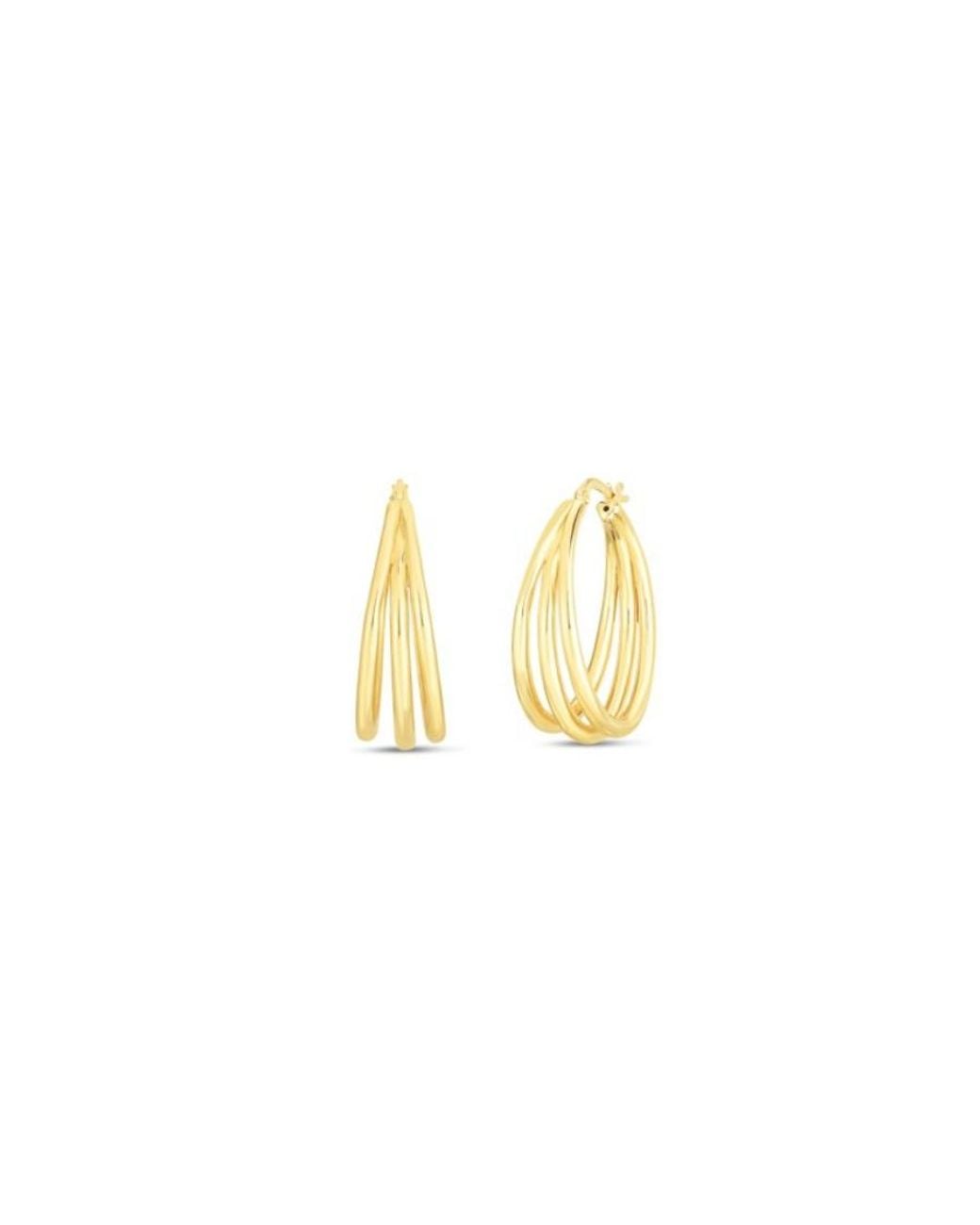 Roberto Coin Metallic 18K Designer Graduated Thin Triple Hoop Earrings for men