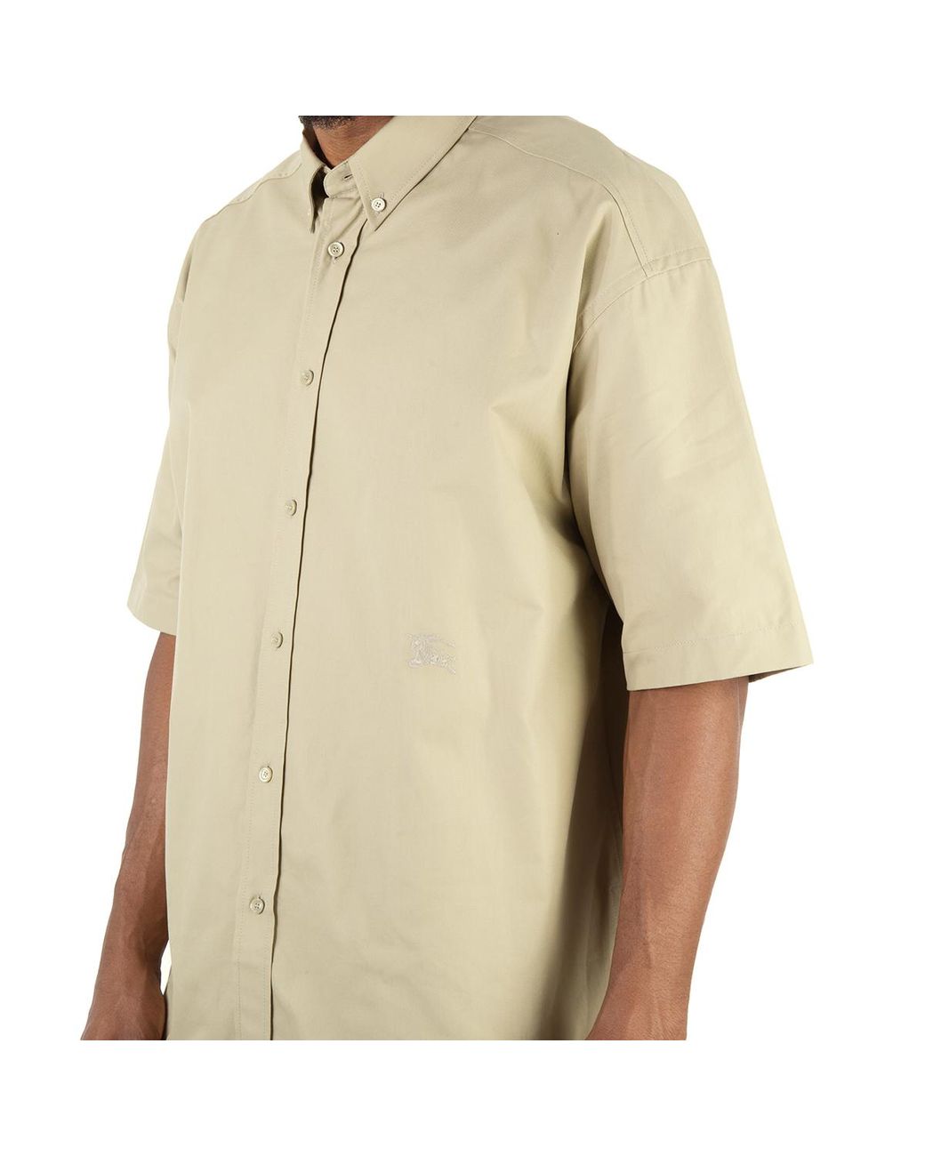 Burberry Natural Logo-Embroidered Short Sleeve Poplin Shirt for men