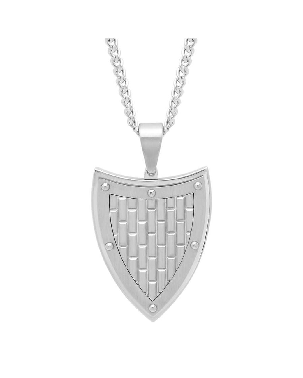 Robert Alton Metallic Brick Pattern Stainless Steel Shield Pendant for men