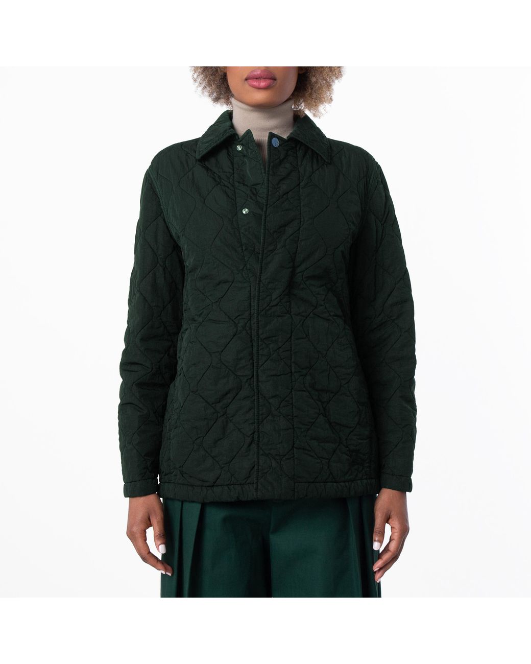 Burberry Green Quilted Snap-Button Coat for men