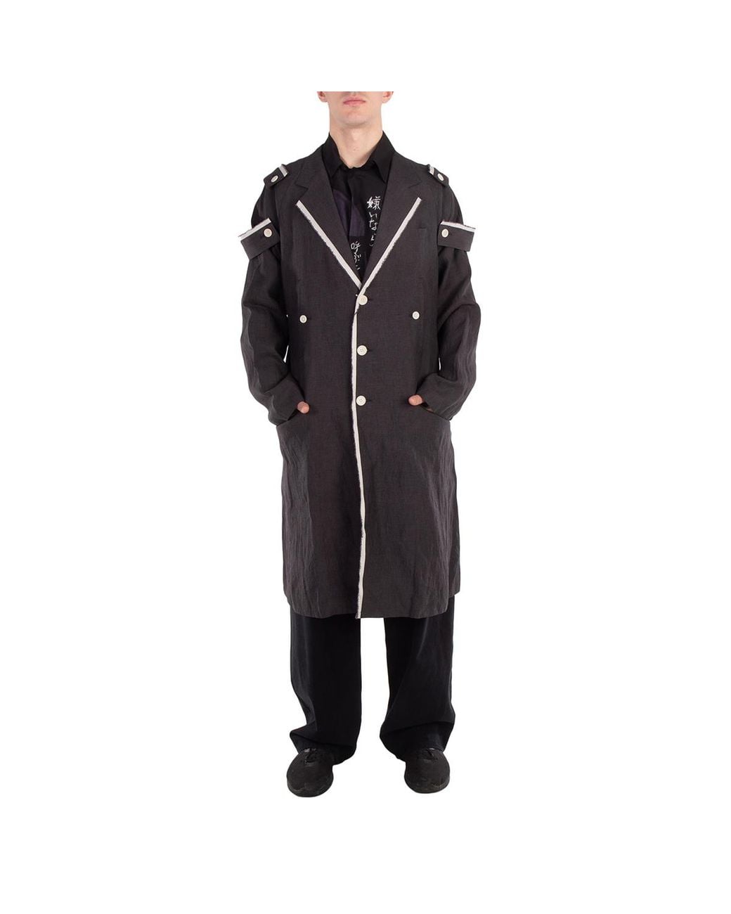 Yohji Yamamoto Black Hemp Cloth K-Shoulder Epaulet Long J, Brand Size 1 for men