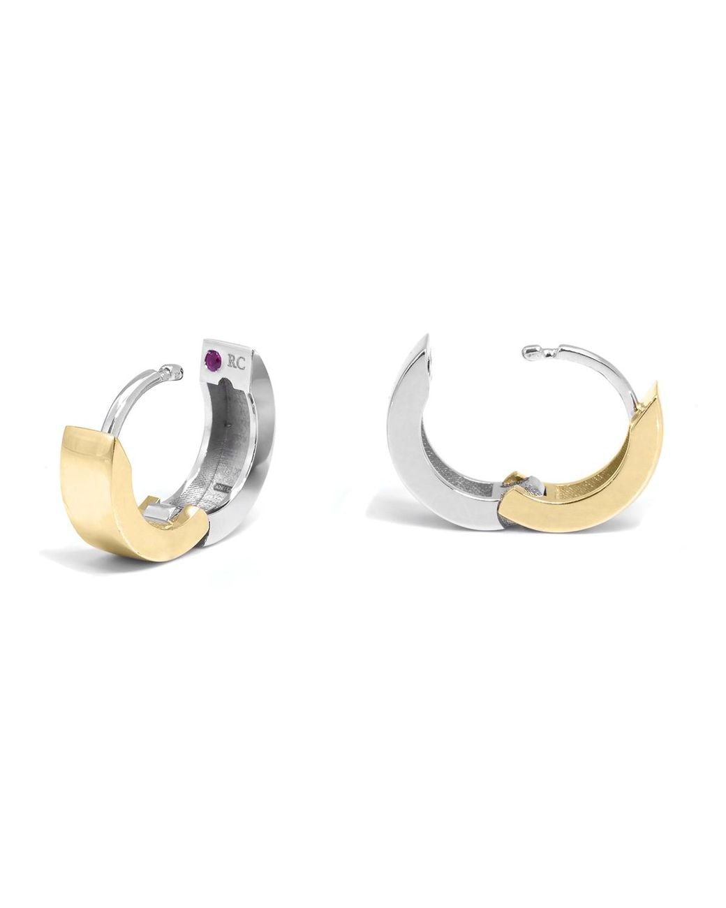 Roberto Coin Metallic 18k Yellow And White Gold Oro Classic Hoop Earrings for men