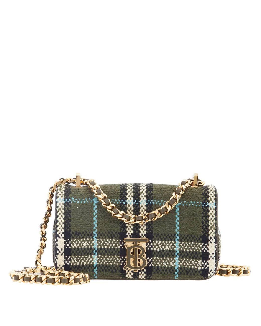 Burberry Check Boucle Mini Lola Bag in Green | Lyst