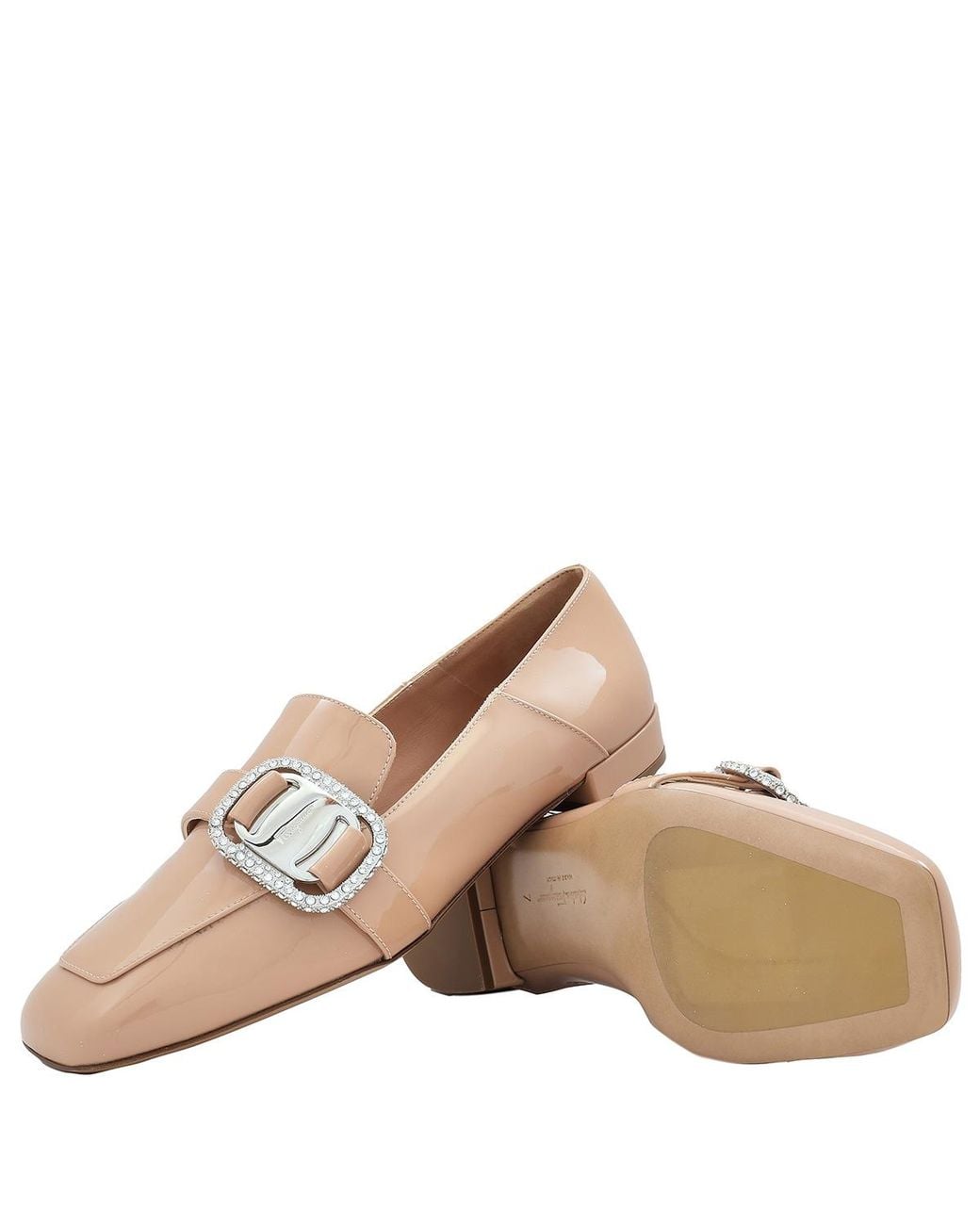 Ferragamo Natural Salvatore Ladies Patent Leather Vara Chain Loafers, Brand