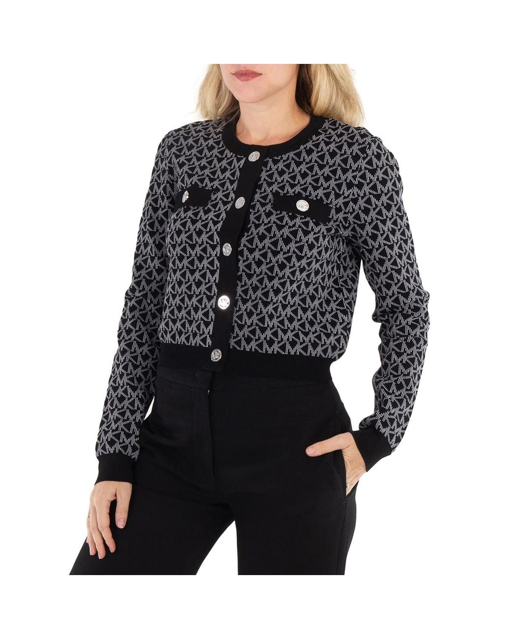 Michael Kors Black Long Sleeved Monogram Pattern Cardigan for men