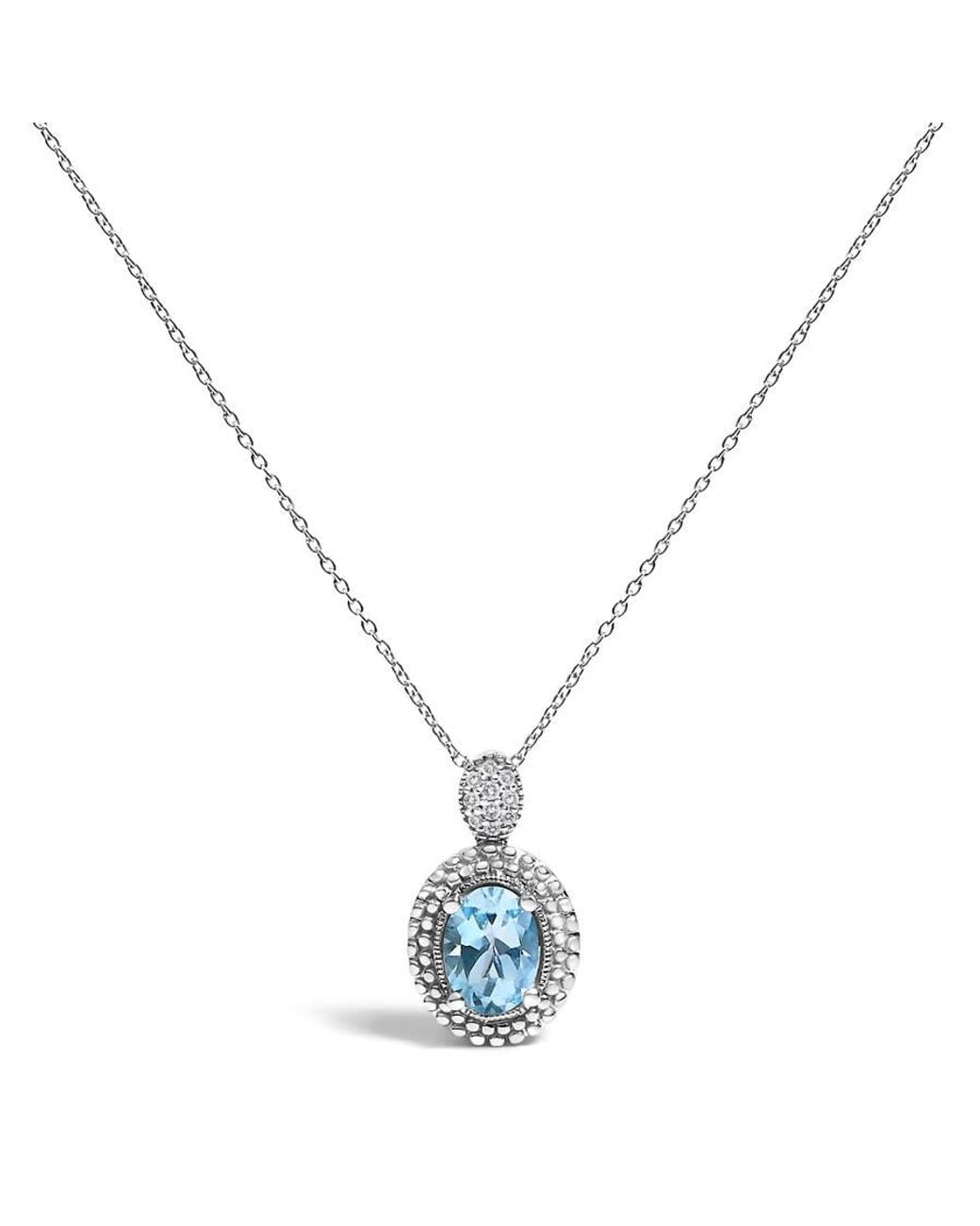 Haus of Brilliance Metallic 925 Sterling Oval Topaz And Diamond Accent With Beaded Halo Pendant Necklace for men