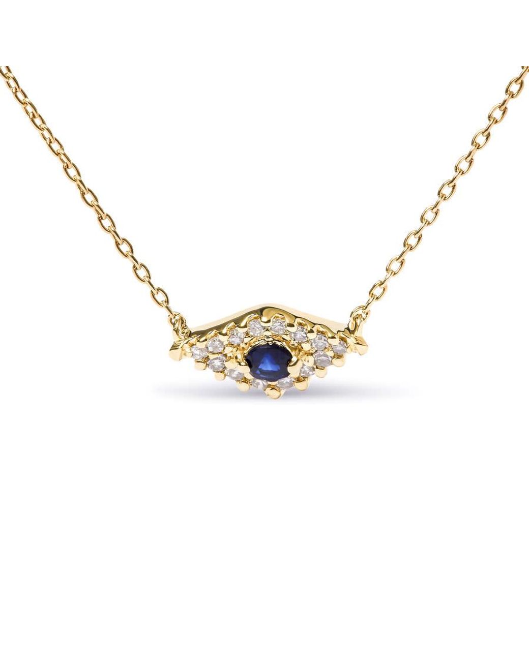 Haus of Brilliance Metallic 10K Sapphire And Diamond Accented Evil Eye 18" Inch Pendant Necklace (H-I Color, I1-I2 Clarity) for men