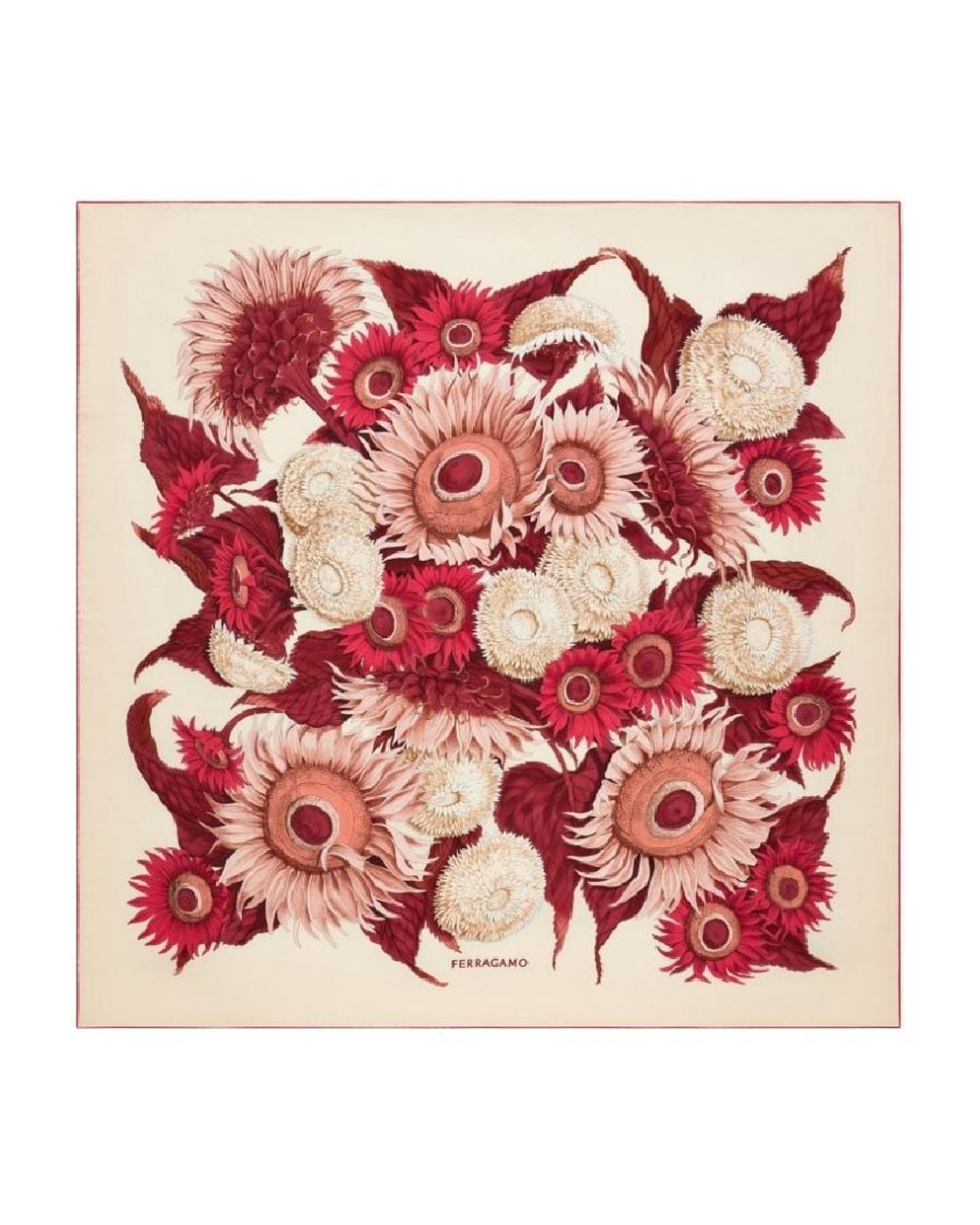 Ferragamo Red Sunflower Design Silk Scarf for men