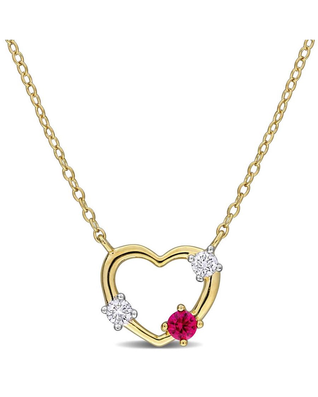 Created Forever Metallic 1/6Ct Tgw Created Ruby And 1/7Ct Tw Lab-Grown Diamond Open Heart Necklace for men