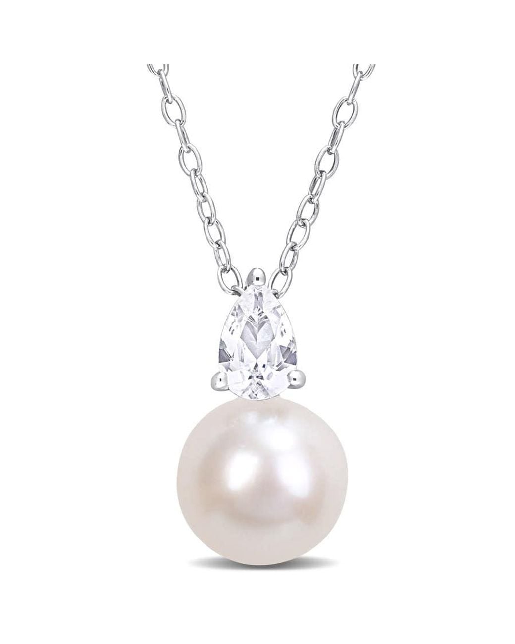 Amour Metallic 8.5-9Mm Freshwater Cultured Pearl And 5/8 Ct Tgw Created Sapphire Solitaire Pendant With Chain for men