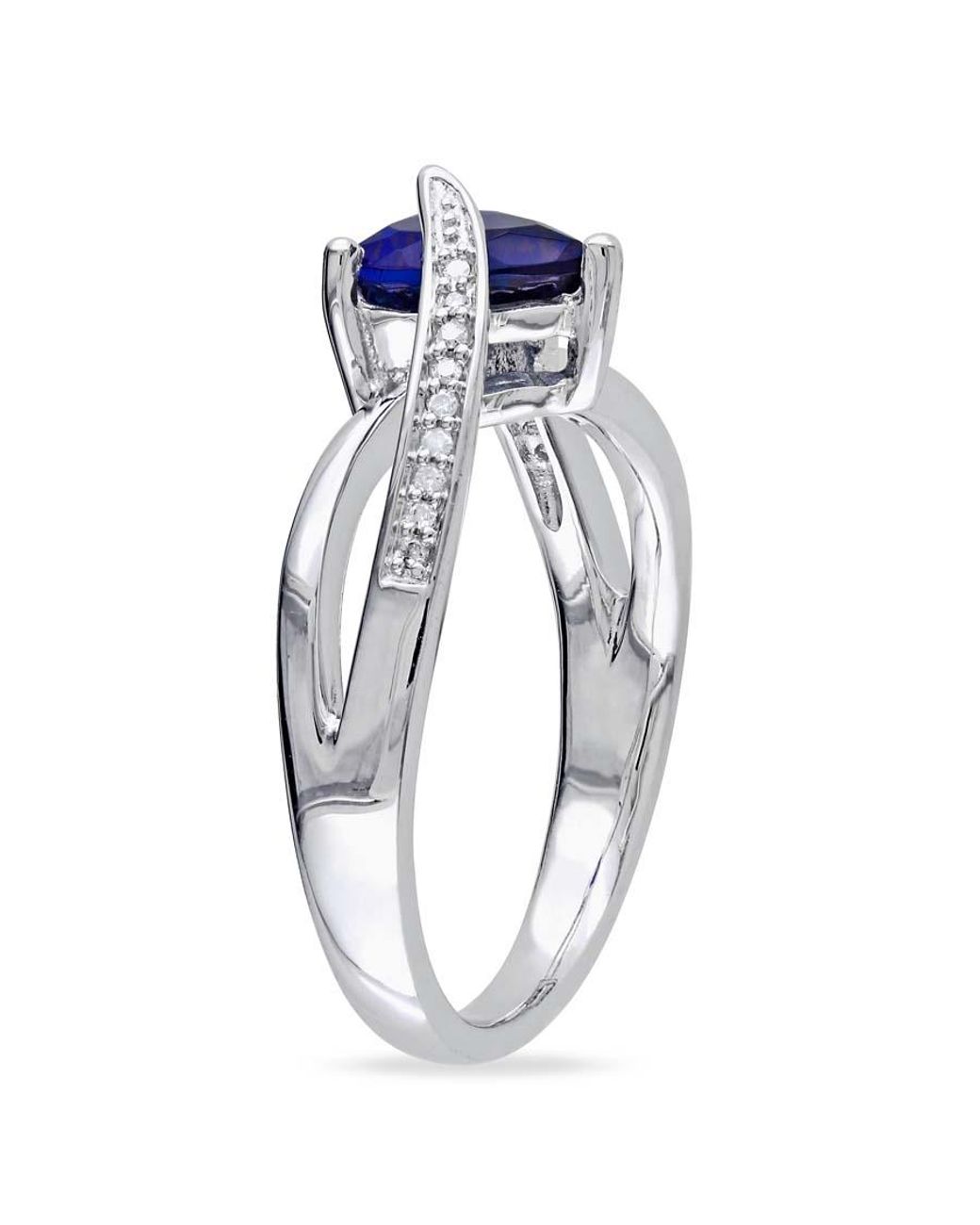 Amour Blue Created Sapphire And Diamond Heart Crossover Ring for men