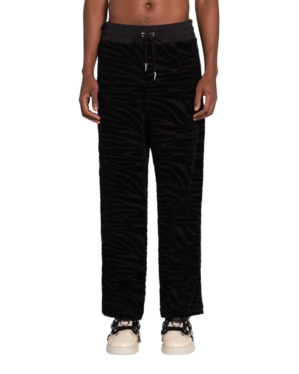 Roberto Cavalli Black Zebra Velvet-Devore Sweatpants for men