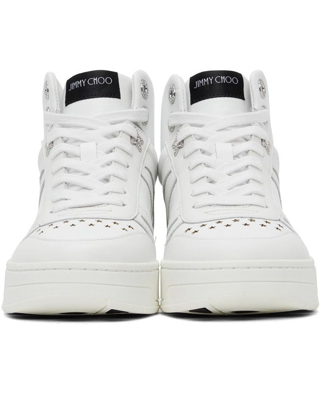 Jimmy Choo White Hawaii High Top Leather Sneakers, Brand Size 34 Us