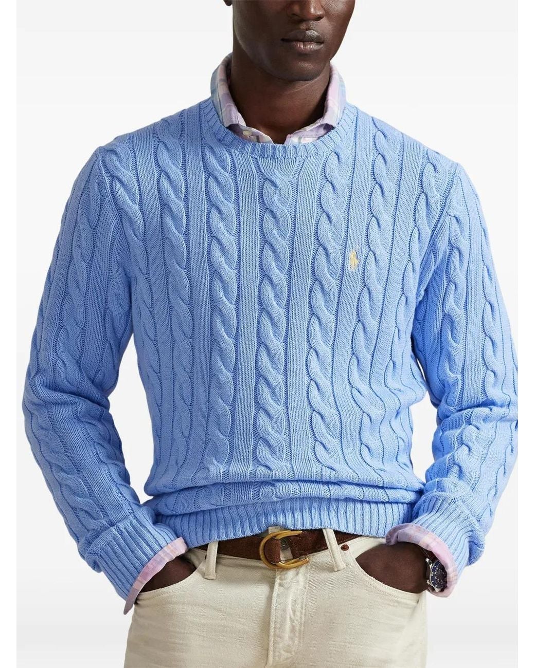 Polo Ralph Lauren Blue Cotton Cable Crew Knit Sweater for men
