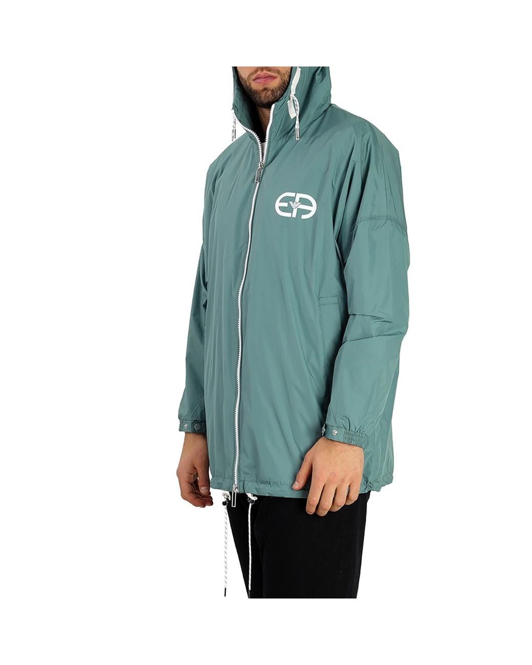 Emporio Armani Green Logo Print Hooded Blouson Jacket for men