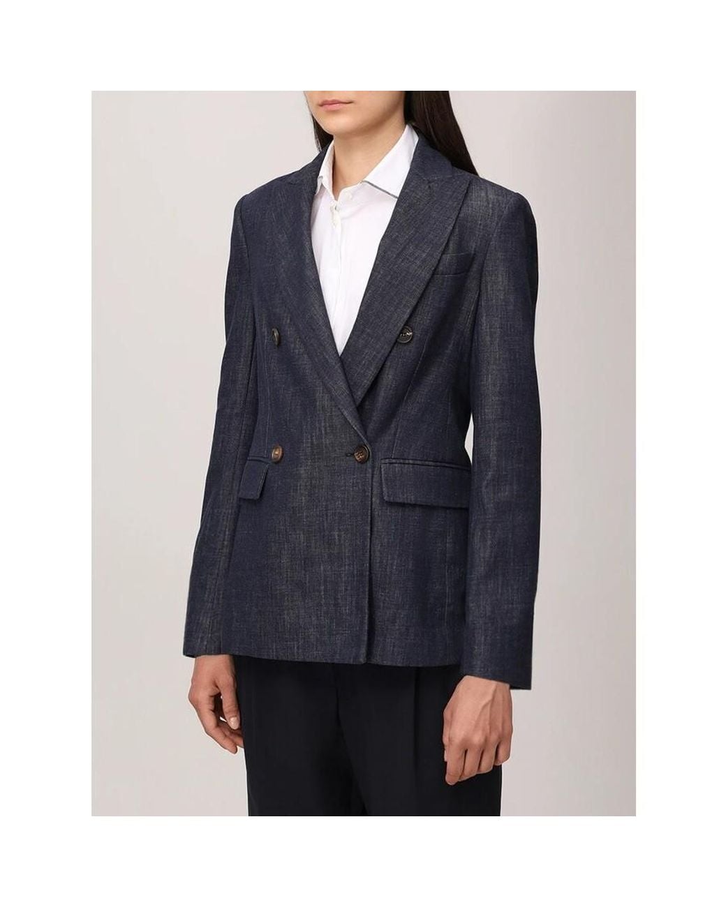 Brunello Cucinelli Blue Dark Double Breasted Blazer, Brand Size 50 (Us for men