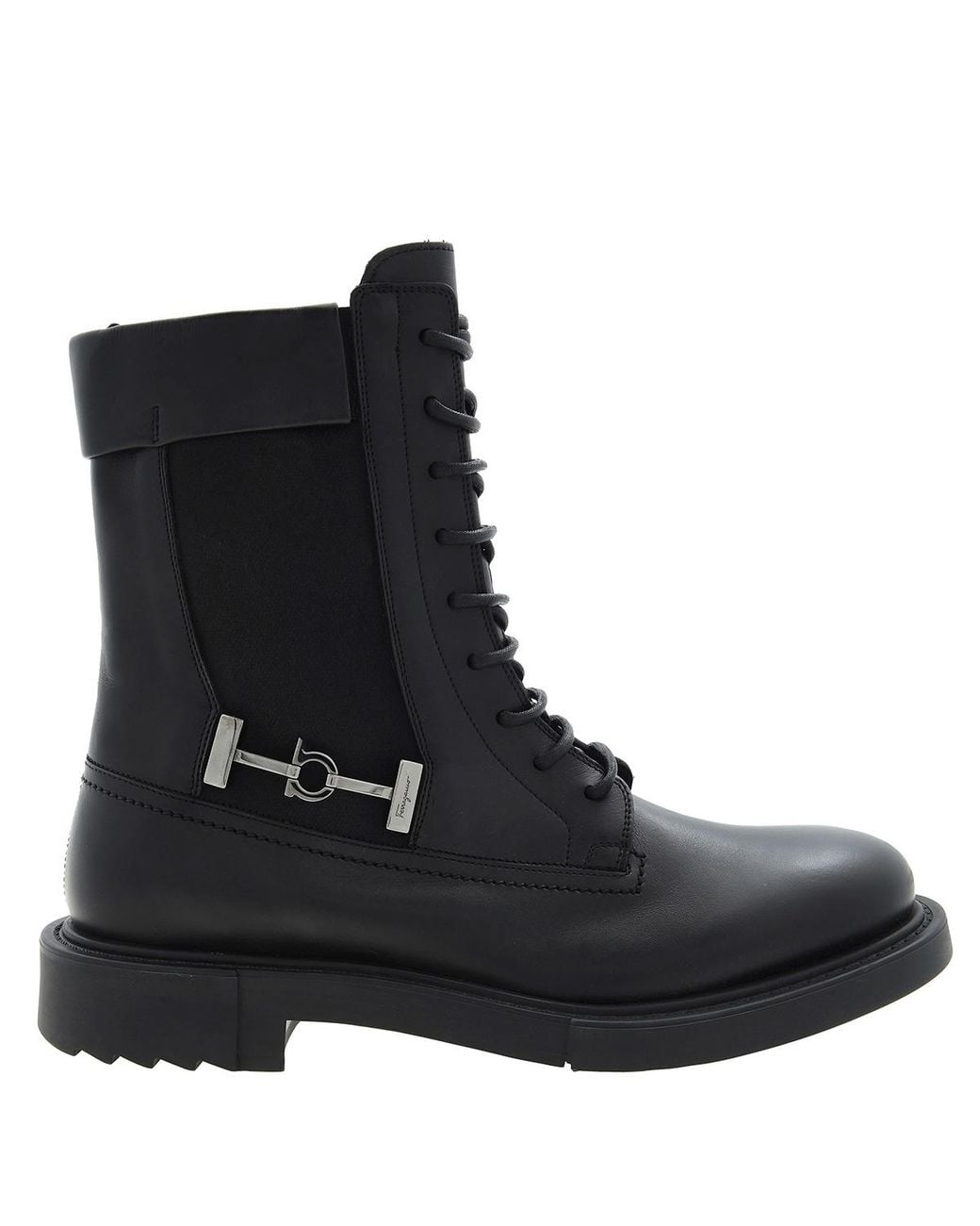 Ferragamo Black Leather Combat Boots for men