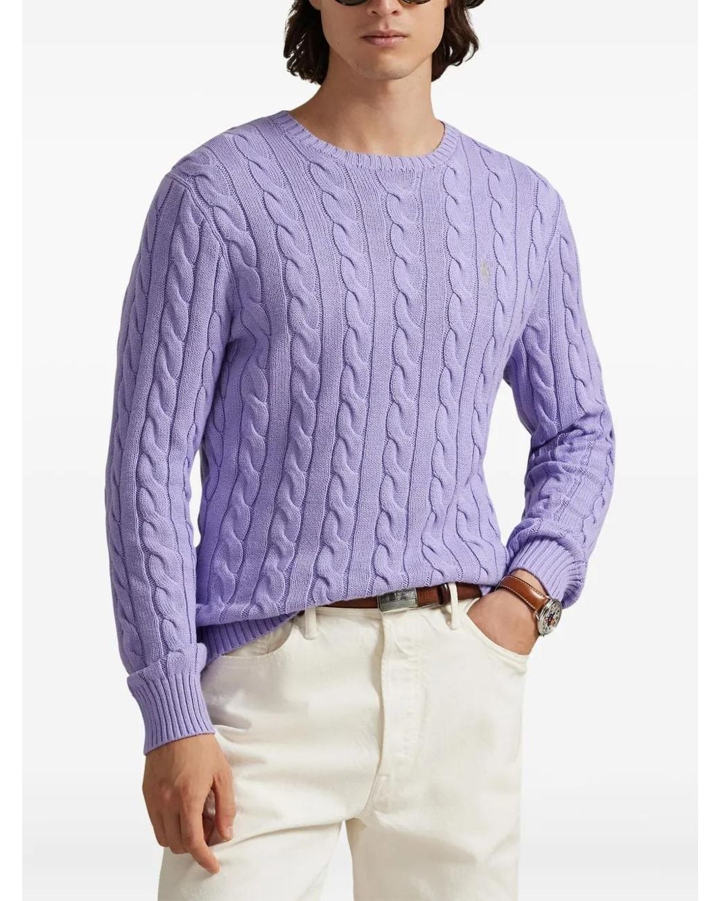 Polo Ralph Lauren Purple Cotton Cable Crew Knit Sweater for men