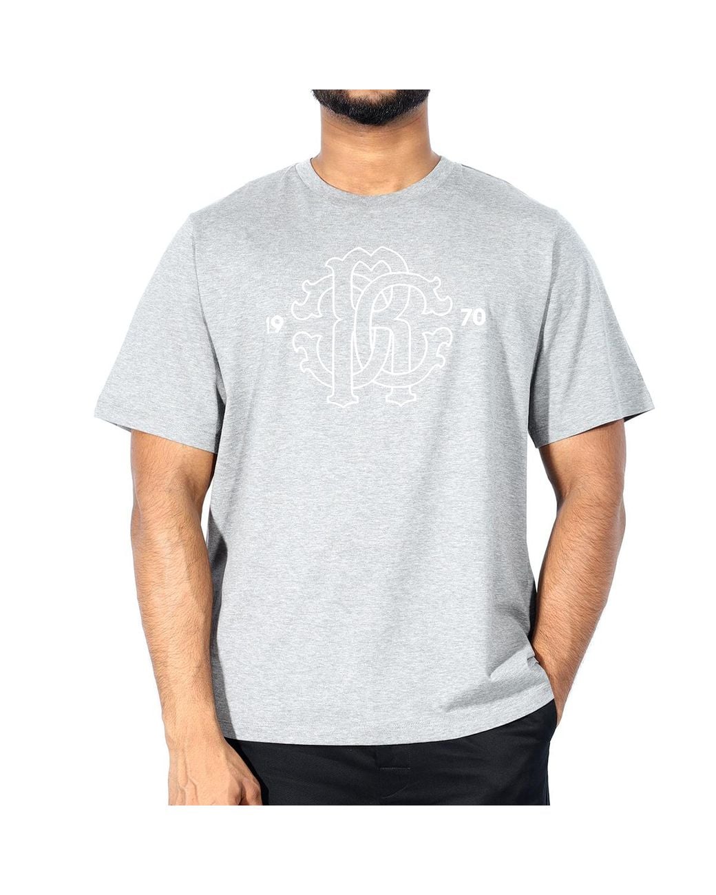 Roberto Cavalli Gray Melange Rc Logo Cotton T-Shirt for men