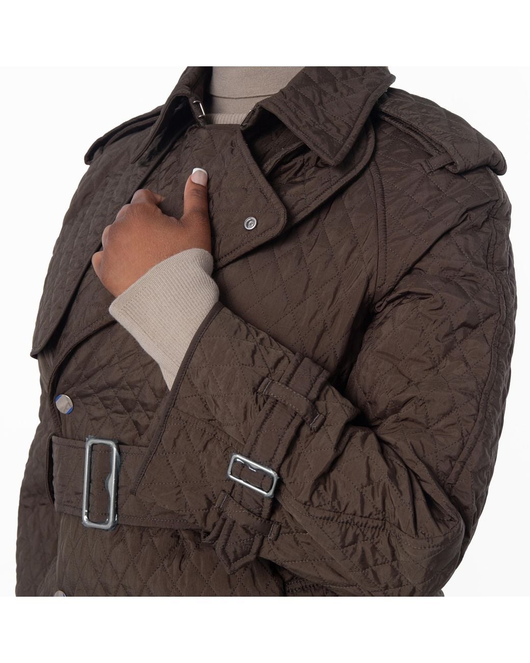 Burberry Brown Long Quilted Trench Coat for men