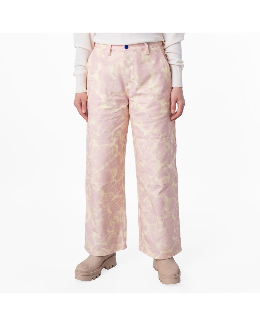 Burberry Pink Rose-Print High Waist Cotton Pants, Brand Size 4 Us