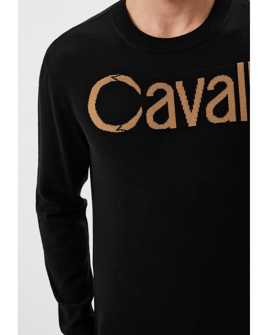 Roberto Cavalli Black Logo Jacquard Wool Jumper for men