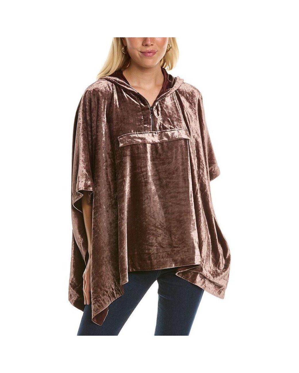 Brunello Cucinelli Brown Velvet Hooded Poncho Top, Size Medium for men