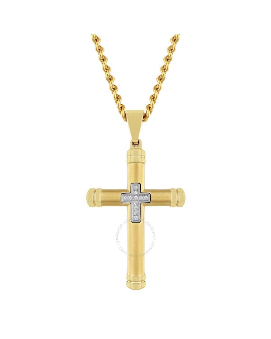Robert Alton Metallic Diamond Accent Stainless Steel Finish Cross Pendant for men