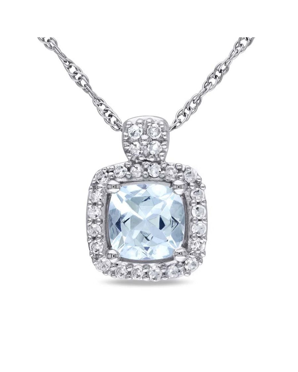 Amour Blue Cushion Cut Aquamarine And 1/10 Ct Tw Diamond Pendant With Chain for men