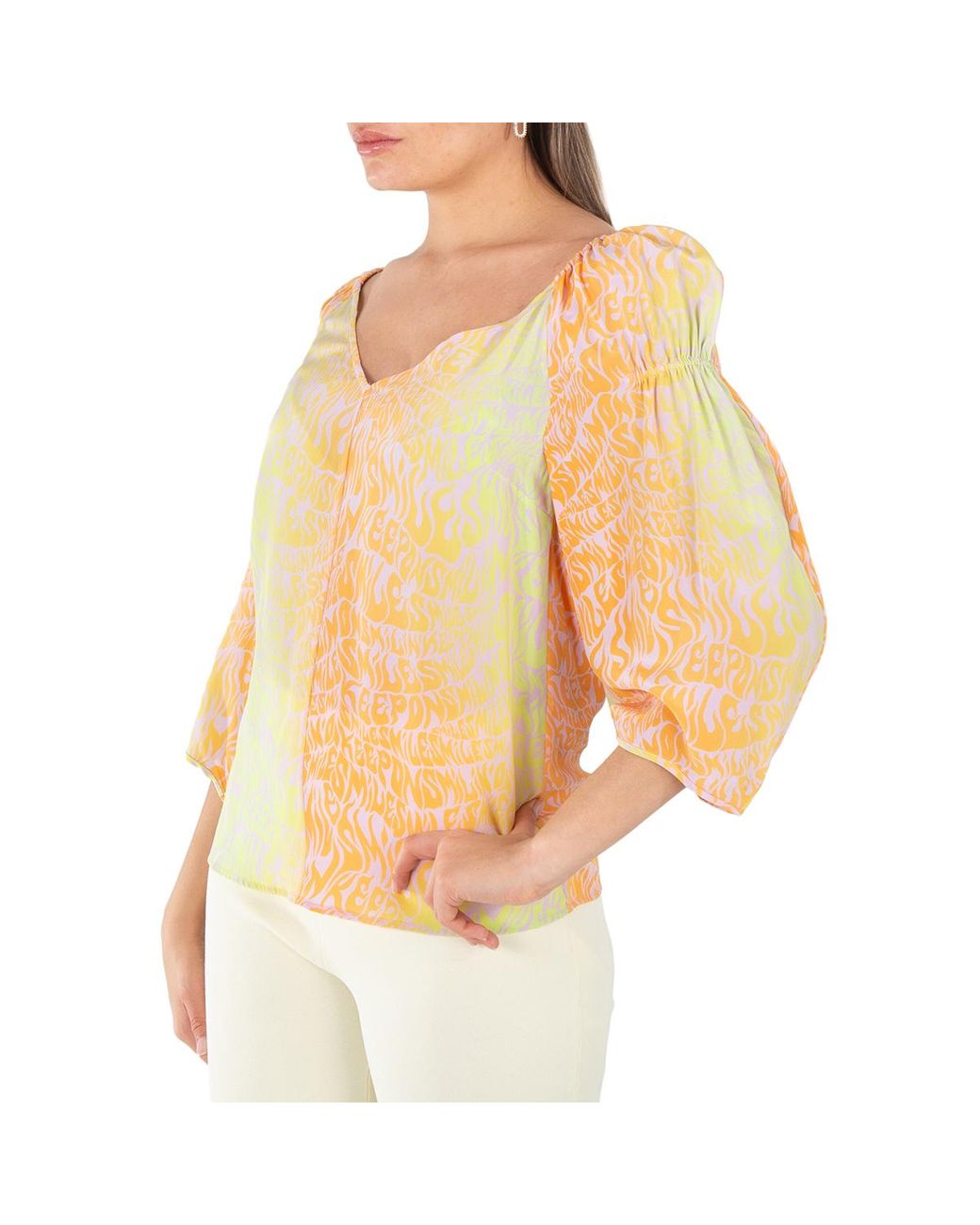 Stella McCartney Yellow Ladies Tie-Dyed V-Neck Blouse, Brand Size 34 (Us