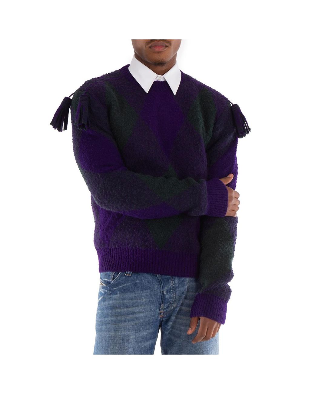 Burberry Blue Diamond-Pattern Wool Jumper for men