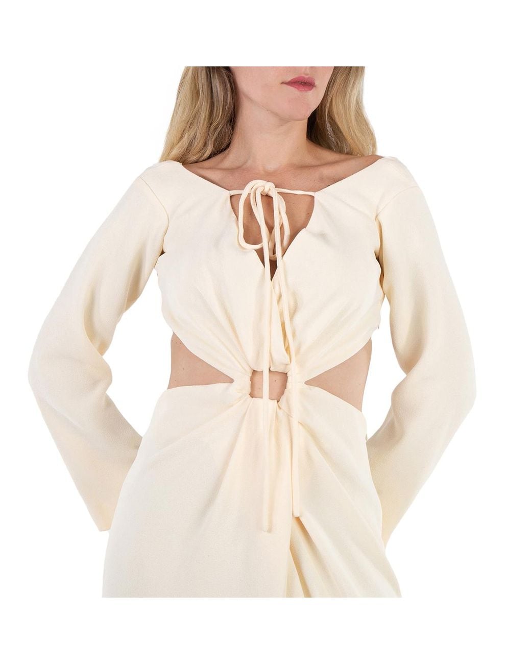 Nanushka Natural Kacela Long Sleeve Front Slit Cut Out Dress