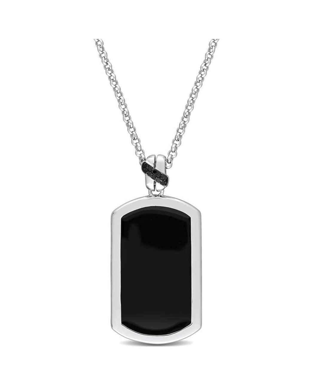 Amour Black Diamond Accent Hexagon Enamel Pendant With Chain for men