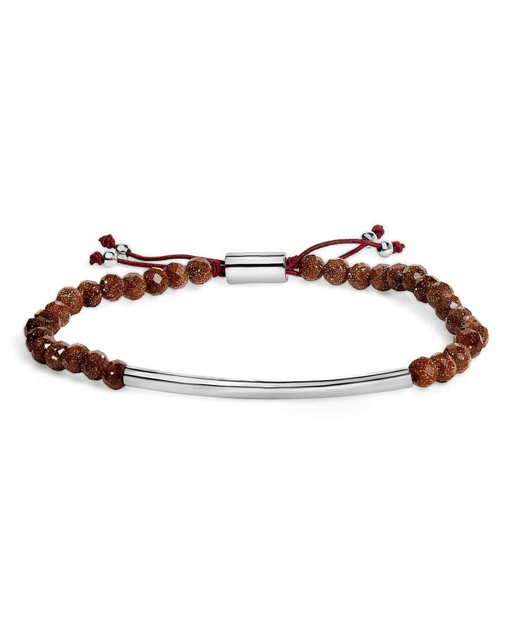 Haus of Brilliance Brown Sterling Sand Bead Station Bracelet Bolo for men