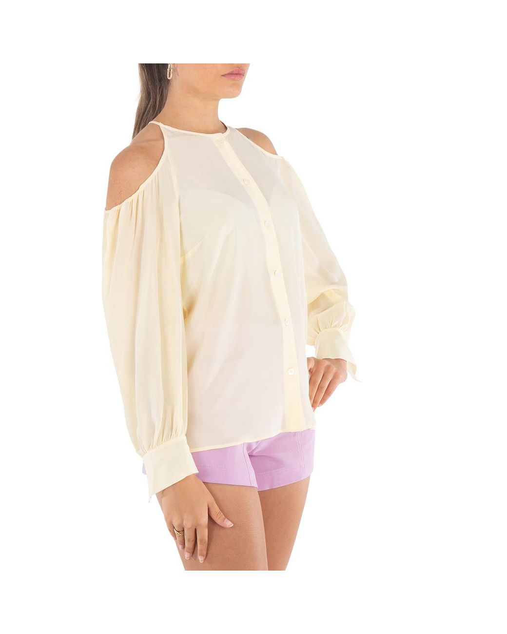 Stella McCartney Yellow Ladies Off Shoulder Silk Blouse