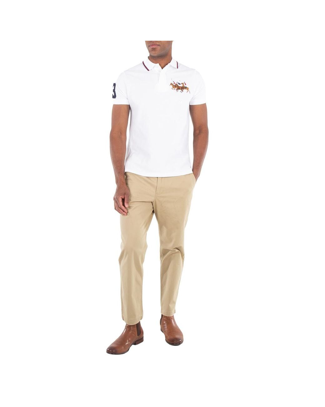 Polo Ralph Lauren White Triple Pony Mesh Short Sleeve Polo Shirt for men