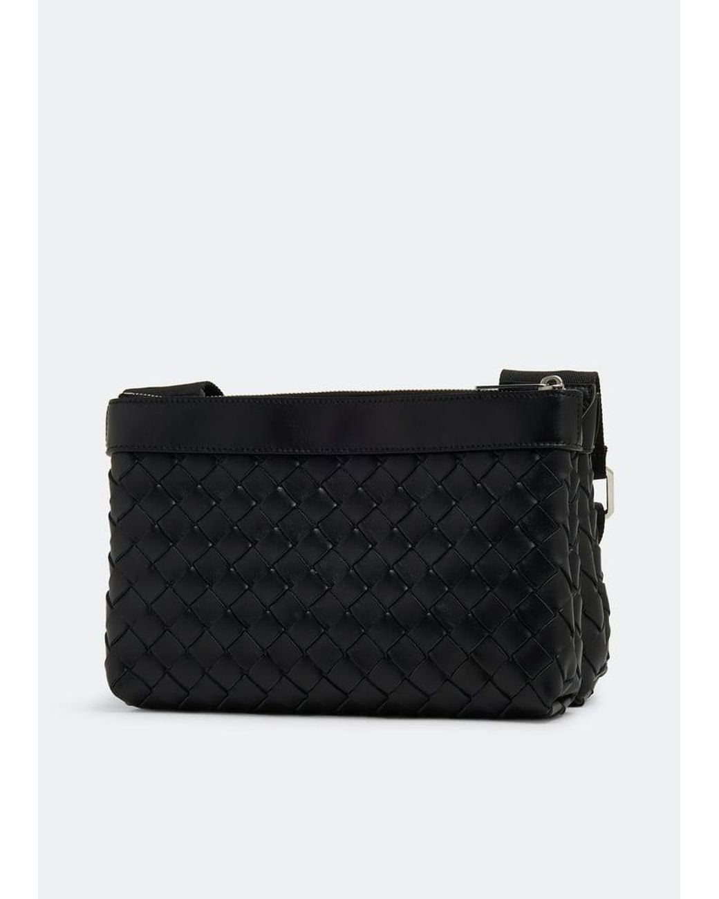Bottega Veneta Black Intrecciato Leather Duo Crossbody Bag for men