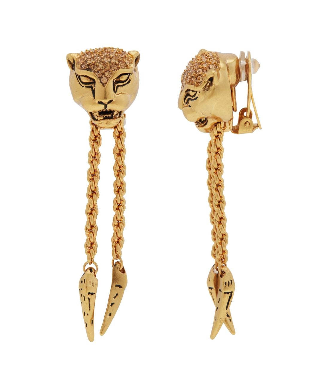Roberto Cavalli Metallic Tone Panther Head Drop Earrings for men